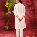 Mehwish Ivory Embroidered Cotton Linen Designer Kurta Set