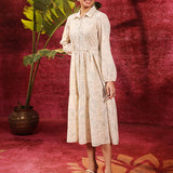 Pakeezah Cream with Green Embroidered Schiffli Indo-western Dress