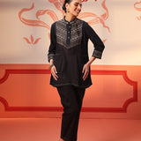 Meerab Black Embroidered Cotton Top for Women