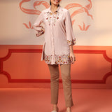 Malika Salmon Pink Embroidered Crinkled Crepe Long Shirt for Women