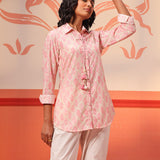 Sahiba Neon Pink Printed Schiffli Shirt for Women