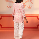 Sahiba Neon Pink Printed Schiffli Shirt for Women