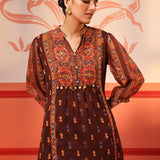 Sayoni Chocolate Brown Printed Chiffon Top for Women