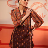 Sayoni Chocolate Brown Printed Chiffon Top for Women