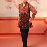 Sayoni Chocolate Brown Printed Chiffon Top for Women