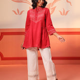 Meerab Red Embroidered Cotton Top for Women
