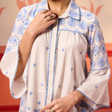 Masakali Ivory with Blue Embroidered Schiffli Shirt for Women