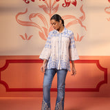 Masakali Ivory with Blue Embroidered Schiffli Shirt for Women