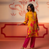 Jasmine Mustard Printed Crepe Tunic Set for Women