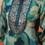 Close-up view of Kinza Blue Crepe Printed Long Top