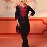 Jannat Black Embroidered Cotton Linen Designer Kurta Set