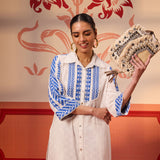 Ghazal Ivory Cotton Jacquard Embroidered Tunic Set for Women