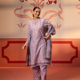 Fiona Mauve Printed Cotton Linen Set with Dupatta