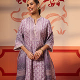 Fiona Mauve Printed Cotton Linen Set with Dupatta