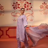 Fiona Mauve Printed Cotton Linen Set with Dupatta