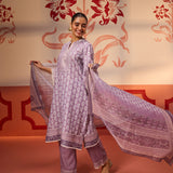 Fiona Mauve Printed Cotton Linen Set with Dupatta