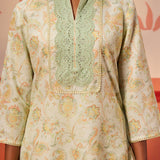 Roshna Mint Green Printed Cotton Linen Kurta Set for Women