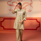 Misbah Basil Green Printed Cotton Linen Kurta Set for Women