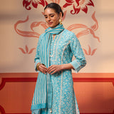 Rysa Turquoise Printed Cotton Linen Set with Dupatta