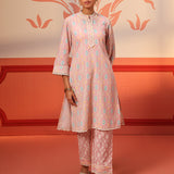 Haya Light Pink Printed Cotton Linen Tunic Set for Women