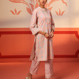 Haya Light Pink Printed Cotton Linen Tunic Set for Women