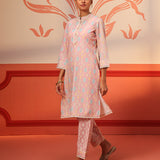 Haya Light Pink Printed Cotton Linen Tunic Set for Women