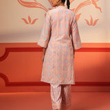 Haya Light Pink Printed Cotton Linen Tunic Set for Women