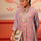 Zahra Silver Grey Printed Kurta Set for Women