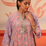 Zahra Silver Grey Printed Kurta Set for Women