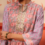 Zahra Silver Grey Printed Kurta Set for Women