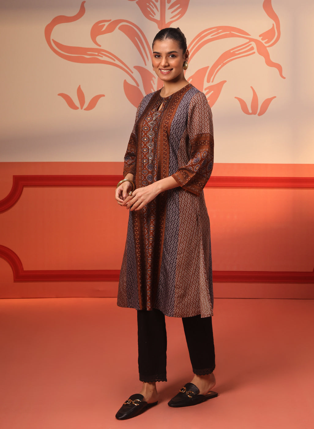 Laiba Cocoa Printed Kurta for Women