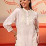 Safia Ivory Embroidered Georgette Top for Women