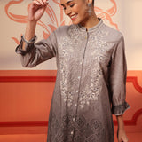 Myra Stone Grey Long Printed Cotton Modal Shirt for Women