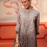 Myra Stone Grey Long Printed Cotton Modal Shirt for Women