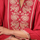 Close-up view of Kashaf Crimson Pink Embroidered Crinkled Crepe Long Top