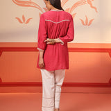 Back view of Kashaf Crimson Pink Embroidered Crinkled Crepe Long Top