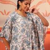 Alaya Smoky Blue Printed Chiffon Long Top for Women