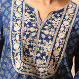 Kyra Blue Printed Cotton Designer Kurta for Women
