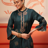 Rumi Bottle Green Printed Tunic Set for Women