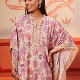 Mahin Salmon Pink Printed Kaftan Kurta Set for Women