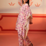 Mahin Salmon Pink Printed Kaftan Kurta Set for Women