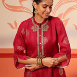 Rumi Cherry Red Printed Tunic Set for Women