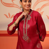 Rumi Cherry Red Printed Tunic Set for Women