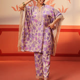 Full view of Mahin Mauve Printed Kaftan Kurta Set