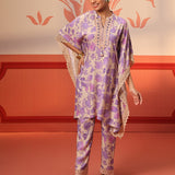 Woman posing in a Mahin Mauve Printed Kaftan Kurta Set