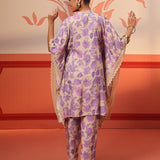 Back view of a Mahin Mauve Printed Kaftan Kurta Set