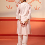 Hiba Salmon Pink Embroidered Cotton Linen Kurta for Women