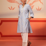 Hiba Light Blue Embroidered Cotton Linen Kurta for Women