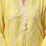 Hiba Lemon Embroidered Cotton Linen Kurta for Women