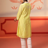 Hiba Lemon Embroidered Cotton Linen Kurta for Women